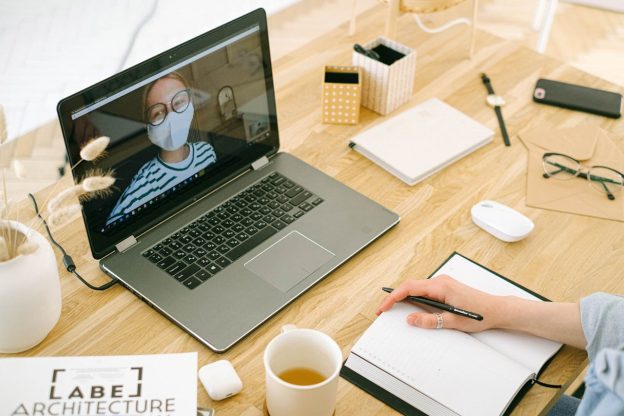 Woman Having Video Call in Home Office